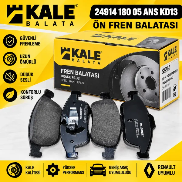 KALE  ÖN FREN BALATASI MEGANE III 09> SCENIC III 09>FLUANCE 10>DUSTER 10> LODGY 12> CAPTUR 13>1.5 Dcı - 1.6 16V KALE 24914 180 05 ANS KD13  Görsel 1