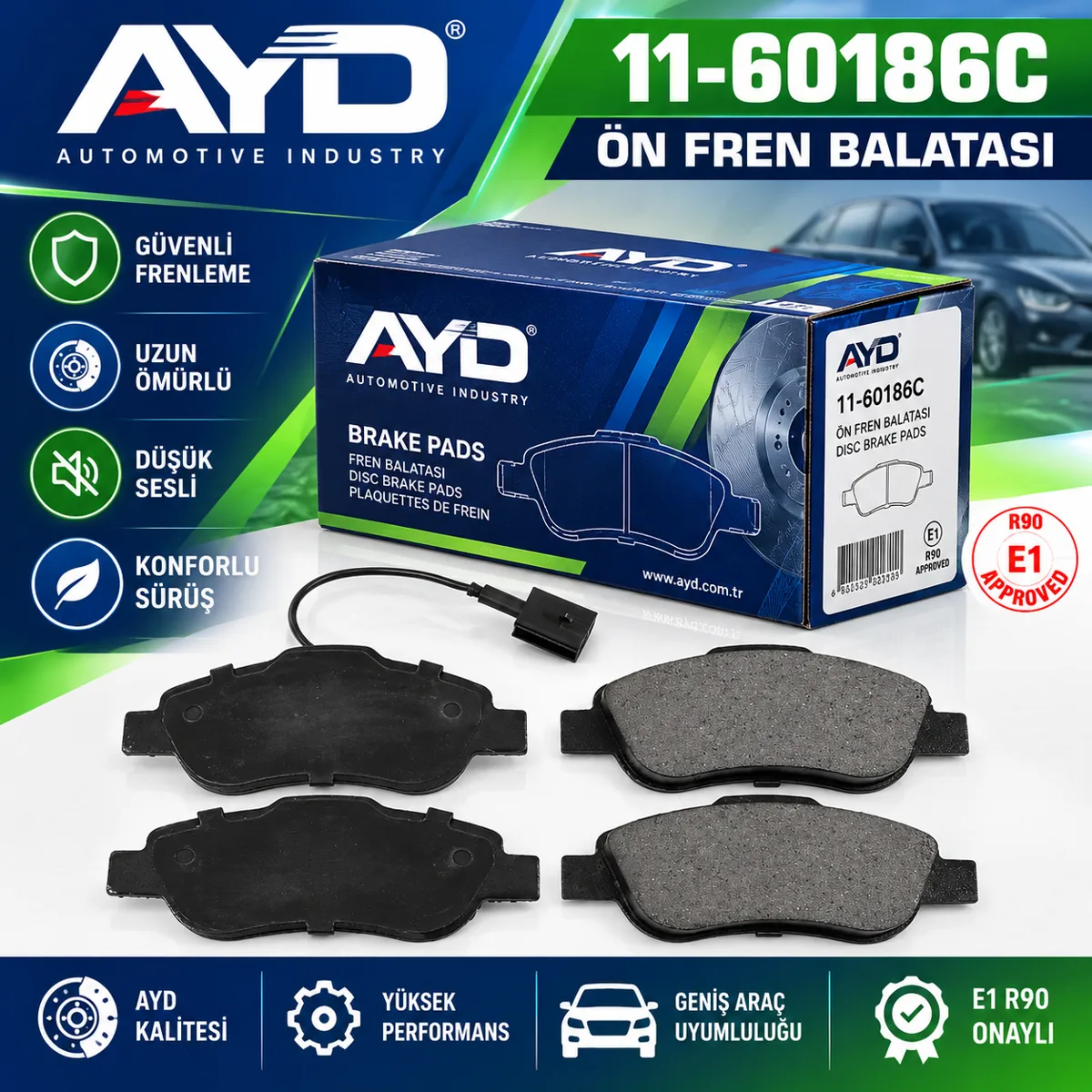 FİAT DOBLO - FİORİNO - PANDA - 500L - PALİO - LİNEA - PUNTO - ÖN FREN BALATASI - AYD 11-60186C