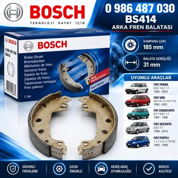 UNO 60 ARKA FREN BALATA 185x31 BOSCH 0986487030 - BS414 Görsel 1