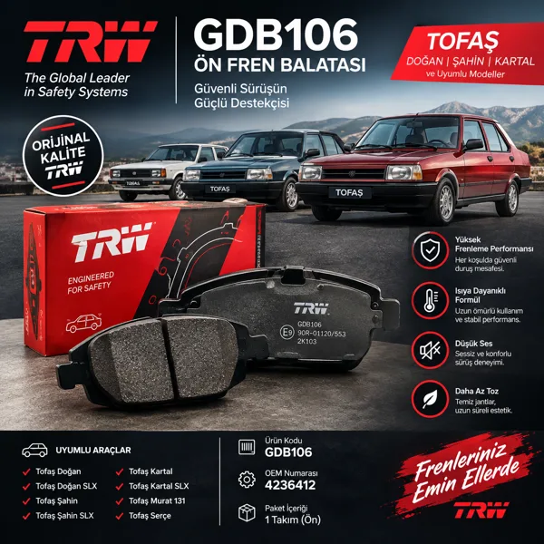 TRW DOĞAN-ŞAHİN-KARTAL ÖN FREN BALATASI Görsel 1