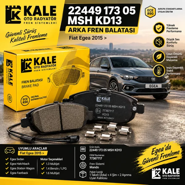FİAT EGEA  2015> (1.3-1.4-1.6-1.6D) ARKA FREN BALATA - KALE 22449 173 05 MSH KD13 Görsel 1